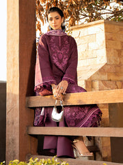 BIN ILYAS-3PC DHANAK EMBROIDERED SHIRT WITH COURTRAI PRINTED SHAWL & DHANAK TOUSER-W.J-4123