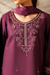 IZNIK-3PC DHANAK EMBROIDERED SHIRT WITH WOOL PRINTED SHAWL AND TROUSER-W.J-5078