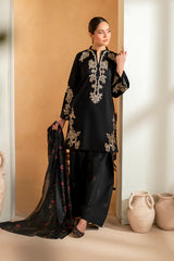 IZNIK- 3PC DHANAK EMBROIDERED SHIRT WITH WOOL PRINTED SHAWL AND EMB TROUSER-W.J-5136