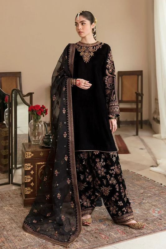 ASIM JOFA-VELVET 3PC- EMBROIDERED WORK SHIRT WITH ORGANZA HEAVY EMBROIDERED DUPATTA-W.J-1100