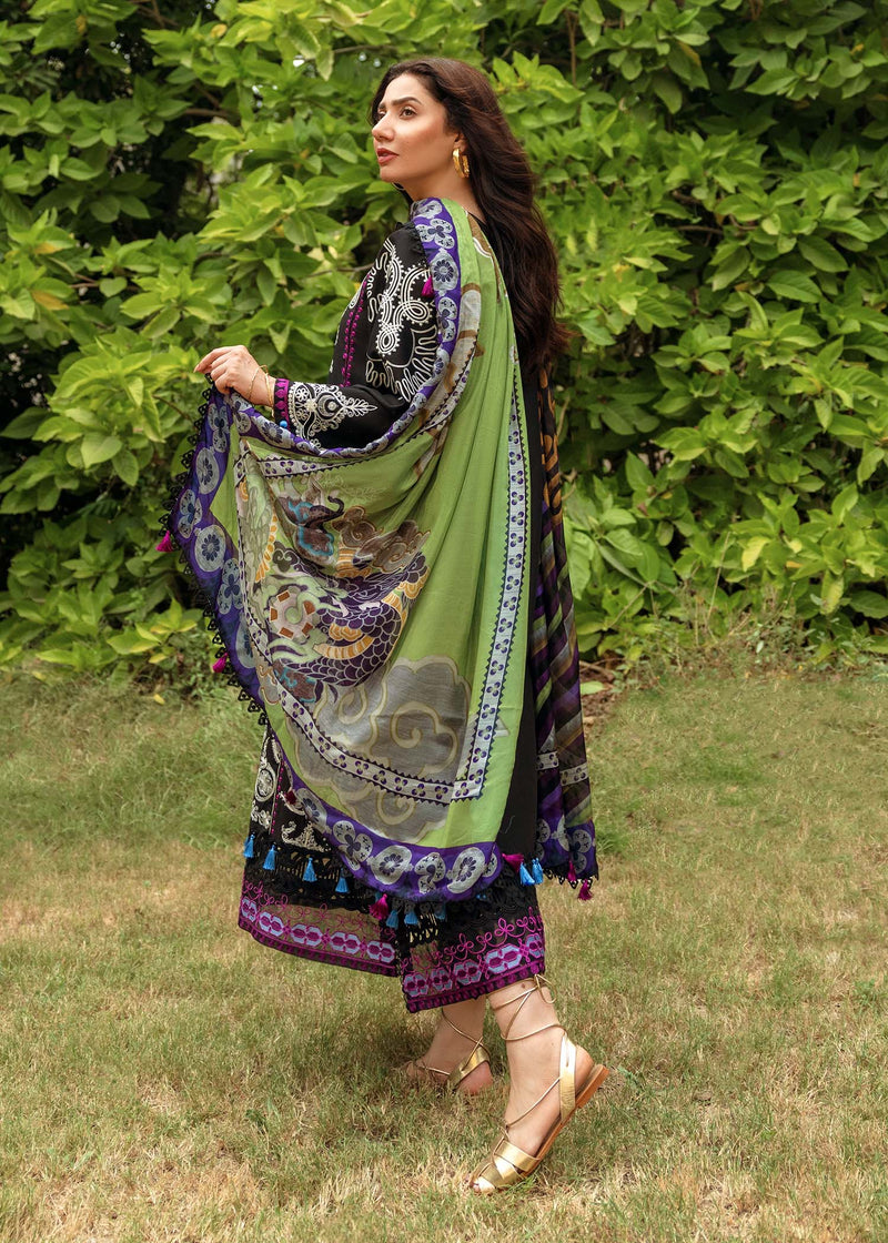 SIRAA BY SADAF-3PC LAWN EMBROIDERED SHIRT WITH MONARK PRINT DUPATTA AND LAWN TROUSER-W.J-1466