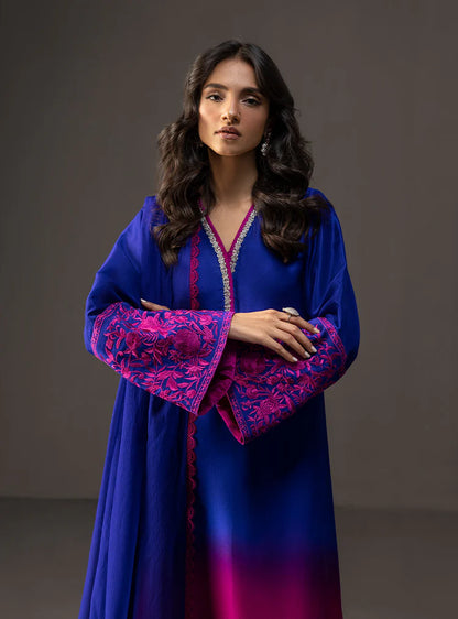 ZAINAB CHOTTANI-3PC SHAMOZE SILK PRINTED EMB SHIRT WITH SOFT SILK PRINTED DUPATTA & TROUSER -W.J-1961