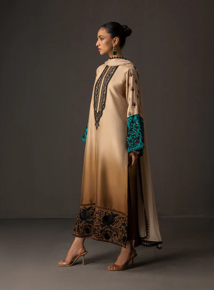 ZAINAB CHOTANI-3PC SHAMOZ SILK PRINT EMBROIDERED SHIRT WITH SOFT SILK PRINT DUPATTA & SILK TROUSER-W.J-1491