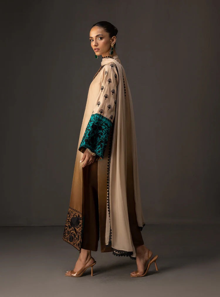ZAINAB CHOTANI-3PC SHAMOZ SILK PRINT EMBROIDERED SHIRT WITH SOFT SILK PRINT DUPATTA & SILK TROUSER-W.J-1491