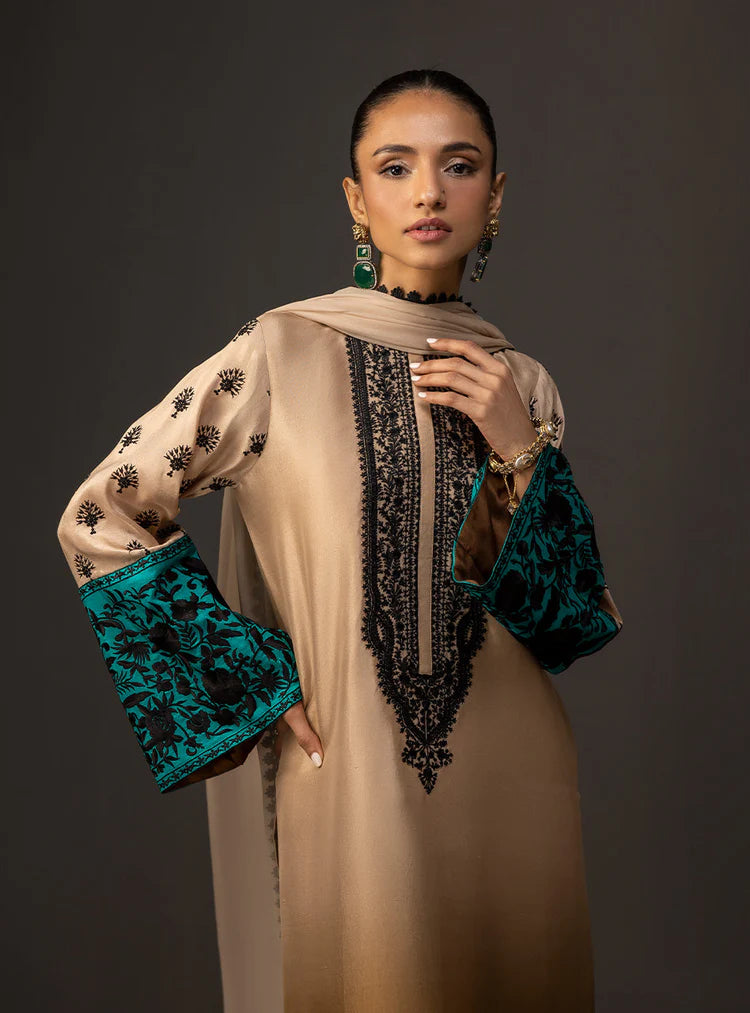 ZAINAB CHOTANI-3PC SHAMOZ SILK PRINT EMBROIDERED SHIRT WITH SOFT SILK PRINT DUPATTA & SILK TROUSER-W.J-1491