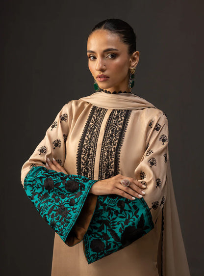 ZAINAB CHOTANI-3PC SHAMOZ SILK PRINT EMBROIDERED SHIRT WITH SOFT SILK PRINT DUPATTA & SILK TROUSER-W.J-1491