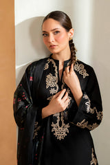 IZNIK- 3PC DHANAK EMBROIDERED SHIRT WITH WOOL PRINTED SHAWL AND EMB TROUSER-W.J-5136