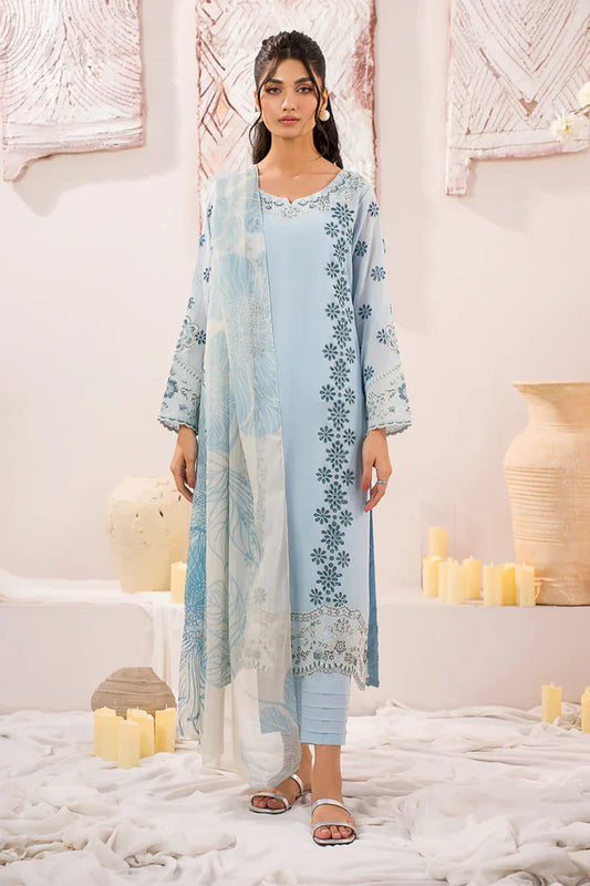 iZNIK-3PC LAWN BORER EMBROIDERED SHIRT WITH MONARK PRINTED DUPATTA AND TROUSER-W.J-1755