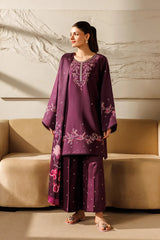IZNIK-3PC DHANAK EMBROIDERED SHIRT WITH WOOL PRINTED SHAWL AND TROUSER-W.J-5078