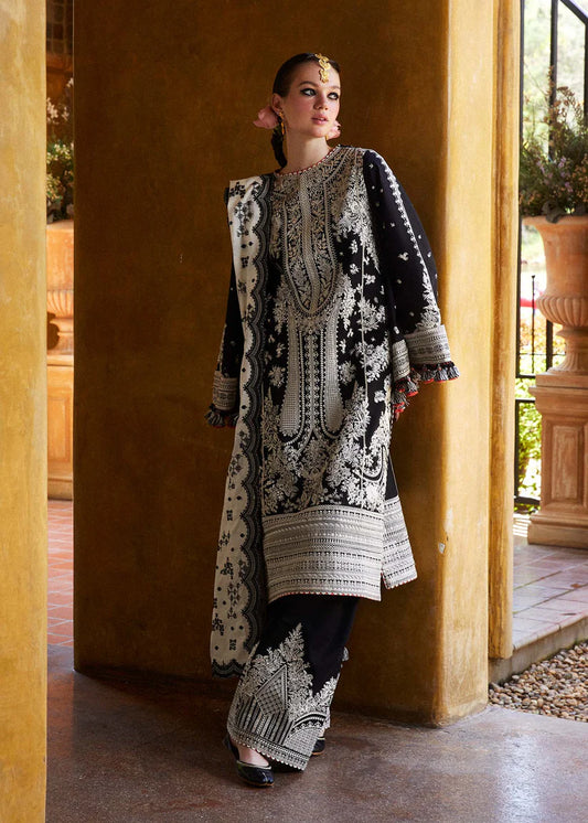 HUSSAIN REHAR-3PC DHANAK EMBROIDERED SHIRT WITH COTTON NET EMBROIDERED DUPATTA AND EMB TROUSER-W.J-1834