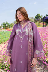 GARNET-3PC LAWN EMBROIDERED SHIRT WITH CHIFFON PRINTED DUPATTA AND TROUSER-W.J-4861