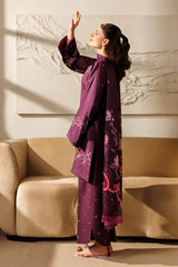 IZNIK-3PC DHANAK EMBROIDERED SHIRT WITH WOOL PRINTED SHAWL AND TROUSER-W.J-5078