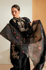 IZNIK- 3PC DHANAK EMBROIDERED SHIRT WITH WOOL PRINTED SHAWL AND EMB TROUSER-W.J-5136