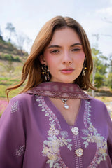 GARNET-3PC LAWN EMBROIDERED SHIRT WITH CHIFFON PRINTED DUPATTA AND TROUSER-W.J-4861