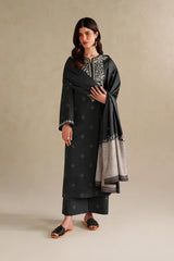 IZNIK-3PC DHANAK EMBROIDERED SHIRT WITH WOOL DIGITAL PRINT SHAWL AND TROUSER-W.J-5174