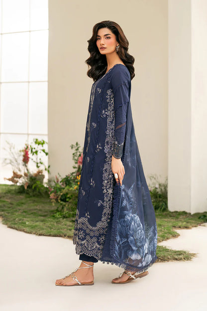 IZNIK-3PC DHANAK CHIKAN EMBROIDERED SHIRT WITH COURTRAI PRINTED SHAWL AND EMB TROUSER-WJ-1946