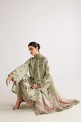 IZNIK-3PC DHANAK EMBROIDERED SHIRT WITH WOOL TYE&DYE PRINTED EMB SHAWL AND TROUSER-W.J-5079