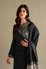 IZNIK-3PC DHANAK EMBROIDERED SHIRT WITH WOOL DIGITAL PRINT SHAWL AND TROUSER-W.J-5174