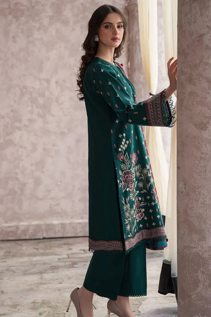 JAZMIN-3PC DHANAK EMBROIDERED WITH COUTRAI WOOL PRINT SHAWL & TROUSER -W.J-1788