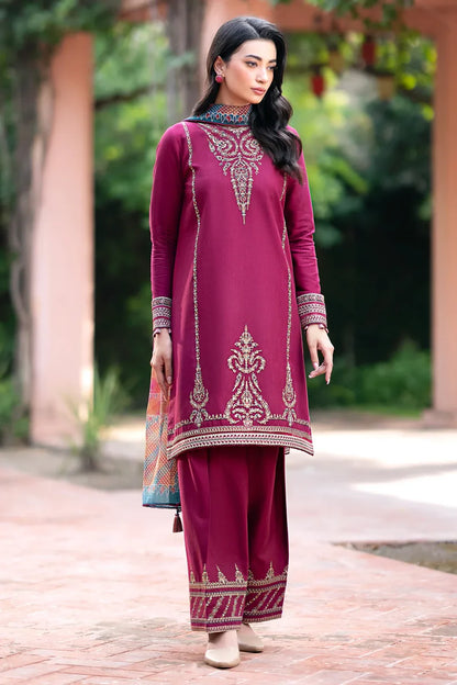 JAZMIN - 3PC DHANAK EMBROIDERED SHIRT WITH WOOL PRINTED SHAWL & TROUSER-W.J-1361