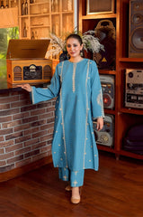 URGE-2PC LAWN SEQUIN EMBROIDERED SHIRT WITH EMB TROUSER-W.J-88
