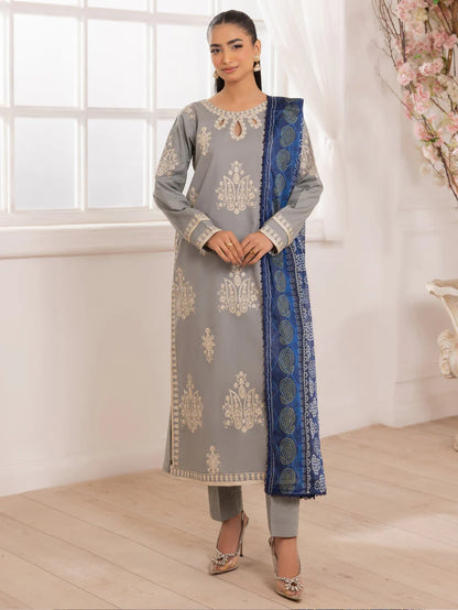 MOHAGNI-3PC LAWN EMBROIDERED SHIRT WITH MONARK PRINTED DUPATTA AND TROUSER-W.J-1715