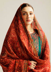 HUSSAIN REHAR-3PC DHANAK EMBROIDERED SHIRT WITH COURTRAI PRINTED SHAWL AND TROUSER-W.J-4343