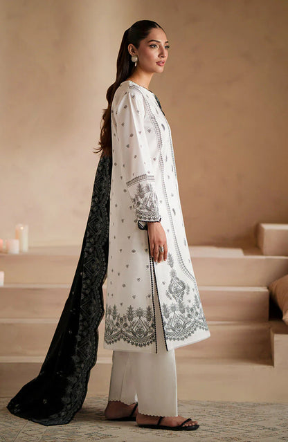 SERAN - 3PC DHANAK EMBROIDERED SHIRT WITH DHA COUTURE WOOL PRINT SHAWL AND TROUSER-W.J-1256