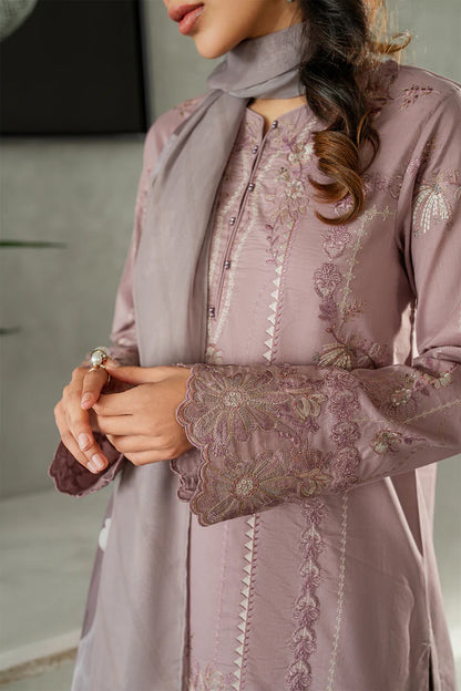 IZNIK-3PC DHANAK EMBROIDERED SHIRT WITH COUTRAI PRINTED SHAWL AND TROUSER-W.J-1805