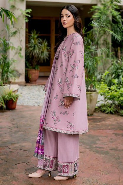 JAZMIN-3PC DHANAK EMBROIDRED SHIRT WITH WOOL PRINT SHAWL AND TROUSER-W.J-1040
