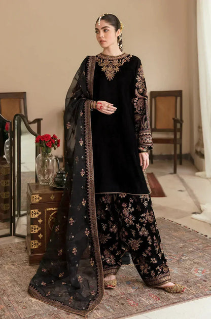 ASIM JOFA-VELVET 3PC- EMBROIDERED WORK SHIRT WITH ORGANZA HEAVY EMBROIDERED DUPATTA-W.J-1100