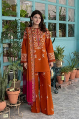SAPPHIRE-3PC DHANAK EMBROIDERED SHIRT WITH DHANAK EMBROIDERED SHAWL AND EMB TROUSER-W.J-5236