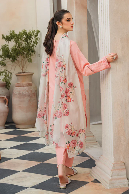 ZIVA - 3PC DHANAK EMBROIDERED SHIRT WITH COUTURE WOOL PTRINTED SHAWL & TROUSER-W.J-1433