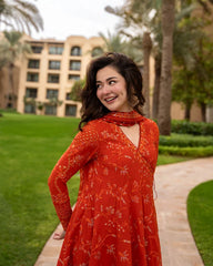 FAIZA SAQLAIN-3PC DHANAK EMBROIDERED FROCK WITH WOOL PRINTED EMBROIDERED SHAWL AND TROUSER-W.J-5075