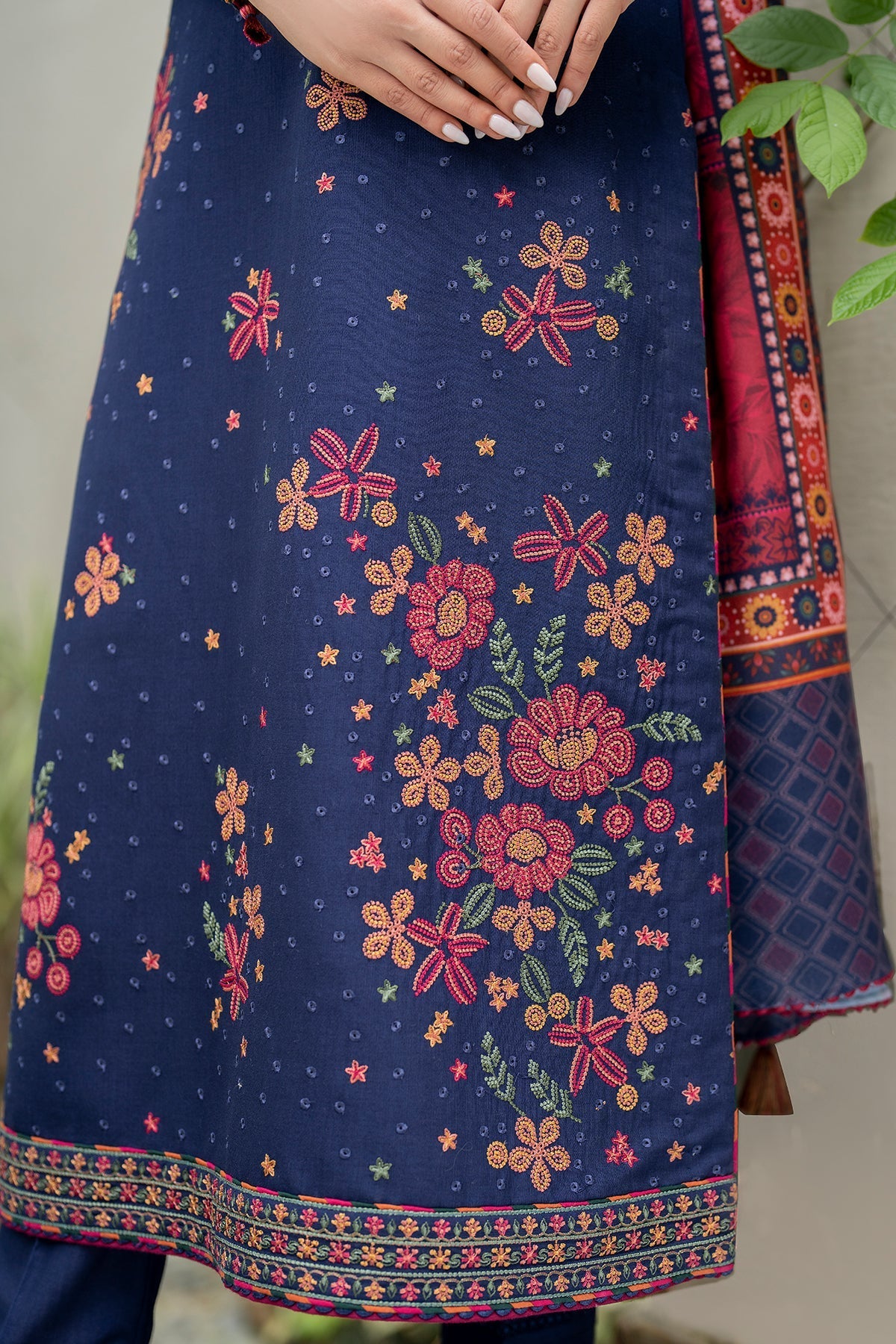 JAZMIN-3PC LAWN EMBROIDRED SHIRT WITH MONARK PRINT DUPATTA AND TROUSER-W.J-1514