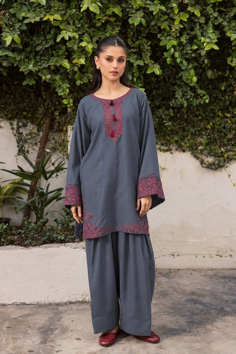 BATIK-2PIECE DHANAK EMBROIDERED SHIRT WITH DHANAK EMB TROUSER-WJ-15143