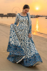 FAIZA SAQLAIN- 3PC DHANAK EMBROIDERED FROCK WITH KHADDI NET EMBROIDERED DUPATTA AND TROUSER-W.J-5069