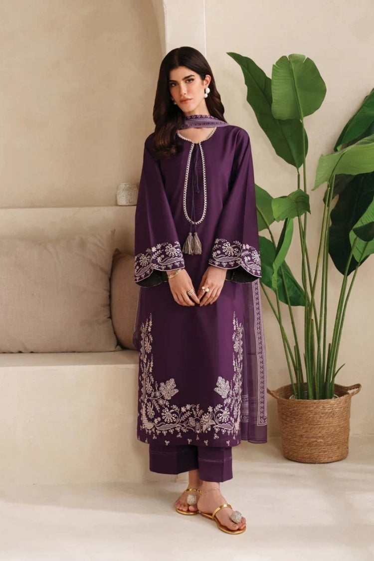 GARNET-3PC DHANAK EMBROIDERED SHIRT WITH WOOL PRINTED SHAWL & TROUSER-W.J-5121