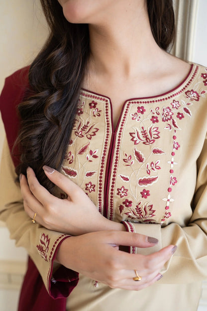 AISLING - 3PC DHANAK EMBROIDERED SHIRT WITH EMBROIDERED DHANAK SHAWL AND TROUSER-W.J-1195