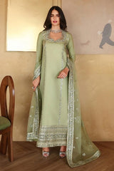 MUSHQ-3PC-RAW SILK HAND EMB EMBELLISHED SHIRT WITH SOFT SILK EMB DUPATTA AND RAW SILK TROUSER-W.J-5152