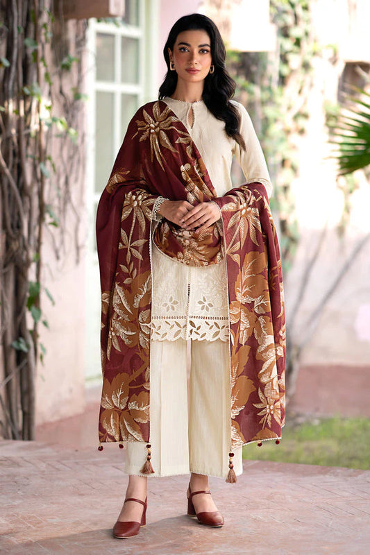 JAZMIN- 3PC DHANAK EMBROIDERED SHIRT WITH WOOL PRINT SHAWL AND TROUSER-W.J-1034