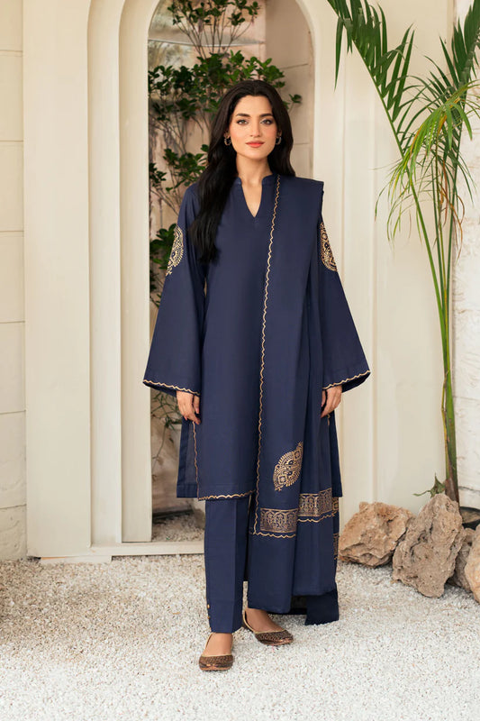 KASTOOR-3PC DHANAK SHIRT WITH WOOL PRINTED SHAWL & TROUSER-W.J-1374