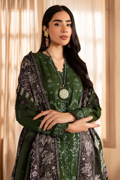 NUREH-3PC DHANAK EMBROIDERED SHIRT WITH COURTRAI PRINTED SHAWL & TROUSER-W.J-2040