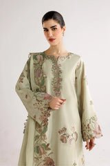 IZNIK-3PC DHANAK EMBROIDERED SHIRT WITH WOOL TYE&DYE PRINTED EMB SHAWL AND TROUSER-W.J-5079