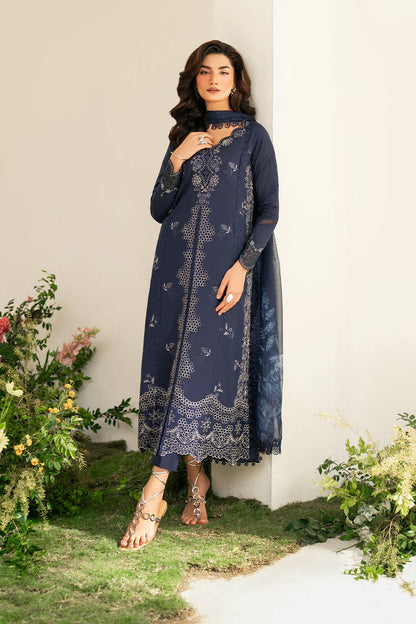 IZNIK-3PC DHANAK CHIKAN EMBROIDERED SHIRT WITH COURTRAI PRINTED SHAWL AND EMB TROUSER-WJ-1946