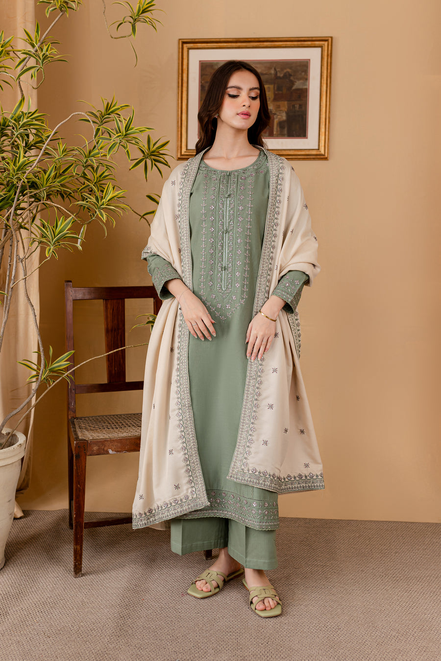 JAZMIN - 3PC LAWN EMBROIDERED SHIRT WITH LAWN EMBROIDERED DUPATTA AND LAWN TROUSER-W.J-1629