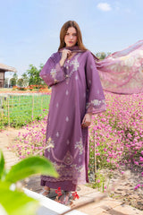 GARNET-3PC LAWN EMBROIDERED SHIRT WITH CHIFFON PRINTED DUPATTA AND TROUSER-W.J-4861