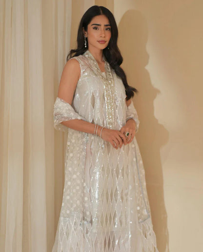 LAJ BY LAJWANTI-ORGANZA HAMNDMADE EMBLISHED EMBROIDERED FRONT SHIRT WITH ORGANZA EMBROIDERED READY TO WEAR DUPATTA-W.J-1322