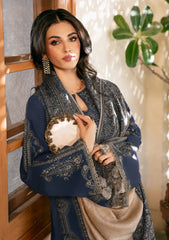 IZEL-3PC DHANAK EMBROIDERED SHIRT WITH COUTRAI PRINTED SHAWL & TROUSER-W.J-5150