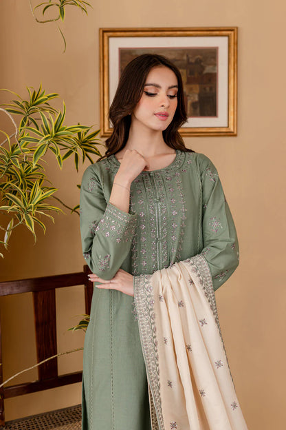 JAZMIN - 3PC DHANAK EMBROIDERED SHIRT WITH DHANAK SEQUENCE EMBROIDERED DUPATTA AND DHANAK TROUSER-W.J-1185